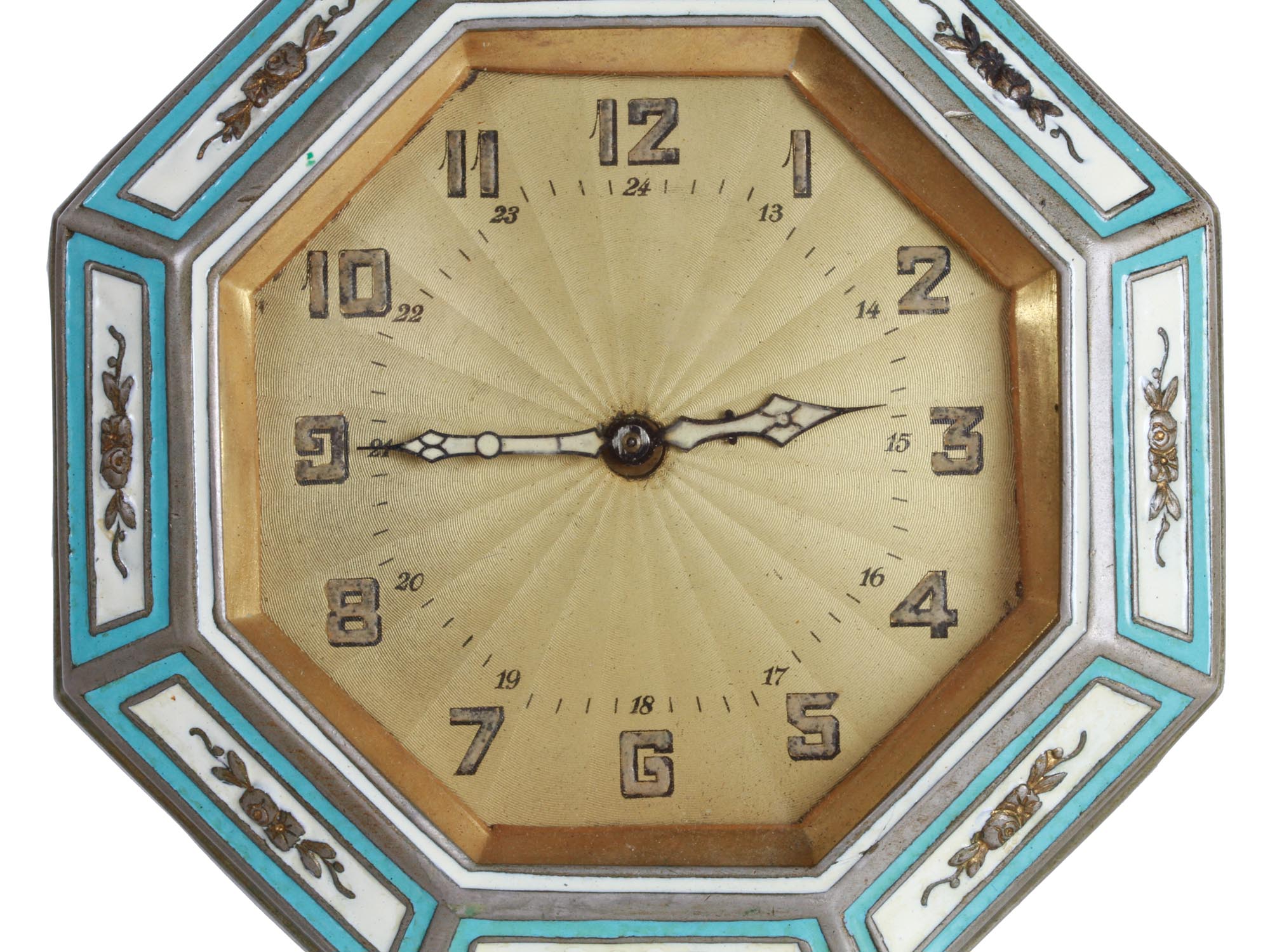 ANTIQUE ART DECO OCTAGONAL ENAMELED CLOCK PIC-3